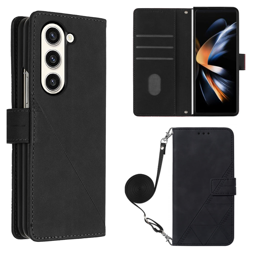 YB Imprinting Series-2 for Samsung Galaxy Z Fold5 5G Phone Stand Cover Imprinting Lines Leather Wallet Case with Shoulder Strap YB Imprinting Series-2 for Samsung Galaxy Z Fold5 5G Phone Stand Cover Imprinting Lines Leather Wallet Case with Shoulder Strap